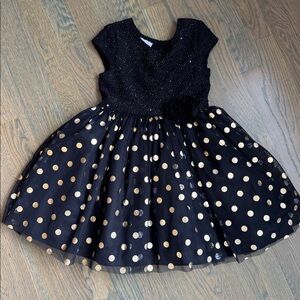 Elegant Black and Gold Polka Dot Kids Formal Dress